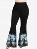 Pantalon Évasé Pigeon-Prairie à Imprimé Ciel Étoilé en Dégradé de Couleurs Grande-Taille - Noir 6X