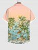 Plus Size Coconut Tree Flowers Boat Seascape Print Buttons Pocket Hawaii Shirt For Men -  