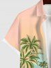 Plus Size Coconut Tree Flowers Boat Seascape Print Buttons Pocket Hawaii Shirt For Men -  