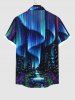 Plus Size Forest Stone Waterfall Galaxy Glitter 3D Print Buttons Pocket Hawaii Shirt For Men -  