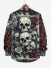 Plus Size Skulls Rose Flower Crack 3D Print Buttons Pocket Shirt For Men -  