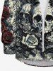 Plus Size Skulls Rose Flower Crack 3D Print Buttons Pocket Shirt For Men -  
