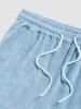 Men's Terry Cloth Butterfly Leaves Floral Pattern Embossed Drawstring Casual Shorts -  