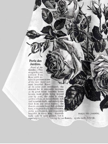 Plus Size Cold Shoulder Rose Flower Leaf Newspapaer Letters Print Cami T-shirt
