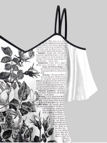 Plus Size Cold Shoulder Rose Flower Leaf Newspapaer Letters Print Cami T-shirt