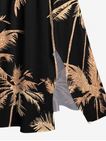 Plus Size Coconut Tree Print Hawaii Split Pocket A Line Midi Dress