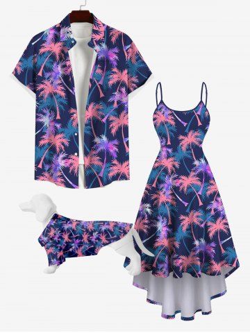 Colorful Coconut Tree Print Hawaii Dog and Owner Matching Outfits - BLUE