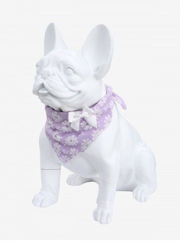 Pet's Jacquard Floral Bowknot Bandana Bibs - PURPLE - S