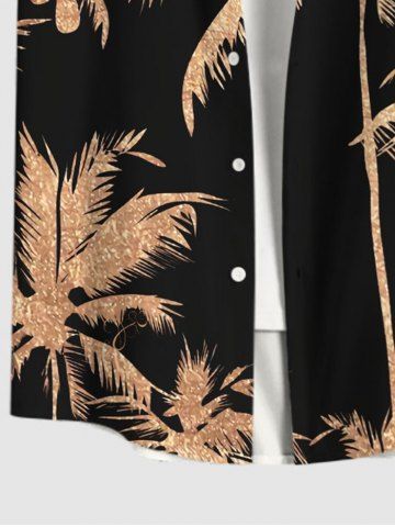 Plus Size Coconut Tree Print Hawaii Button Pocket Shirt For Men