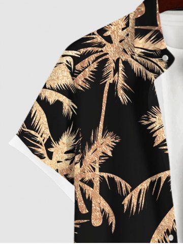 Plus Size Coconut Tree Print Hawaii Button Pocket Shirt For Men