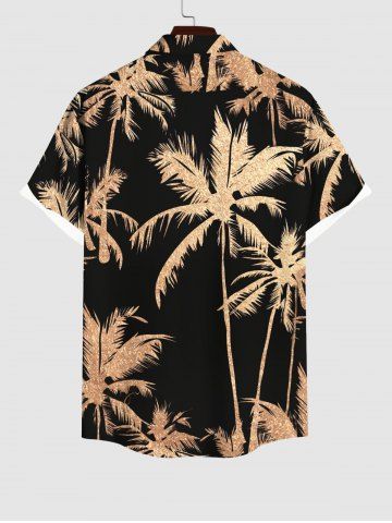 Plus Size Coconut Tree Print Hawaii Button Pocket Shirt For Men