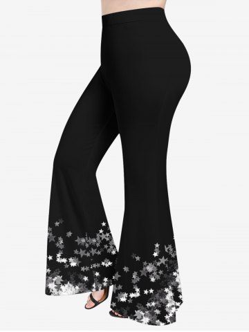 Plus Size Star Sparkling Sequin 3D Print Flare Pants - BLACK - 1X