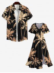 Coconut Tree Print Plus Size Matching Hawaii Beach Outfit For Couples - Noir 