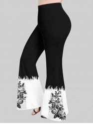 Pantalon Sarouel Lettre Feuille et Fleur Imprimées Grande Taille Insertion Unisexe - Noir 3X