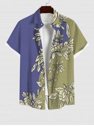 Plus Size Flower Two Tone Colorblock Print Button Pocket Shirt For Men -  
