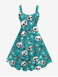 Plus Size Skulls Bone Stars Spider Web Print Halloween A Line Tank Dress -  