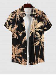 Plus Size Coconut Tree Print Hawaii Button Pocket Shirt For Men -  