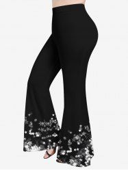 Pantalon Évasé à Imprimé Etoiles Brillantes 3D Grande-Taille - Noir 5X