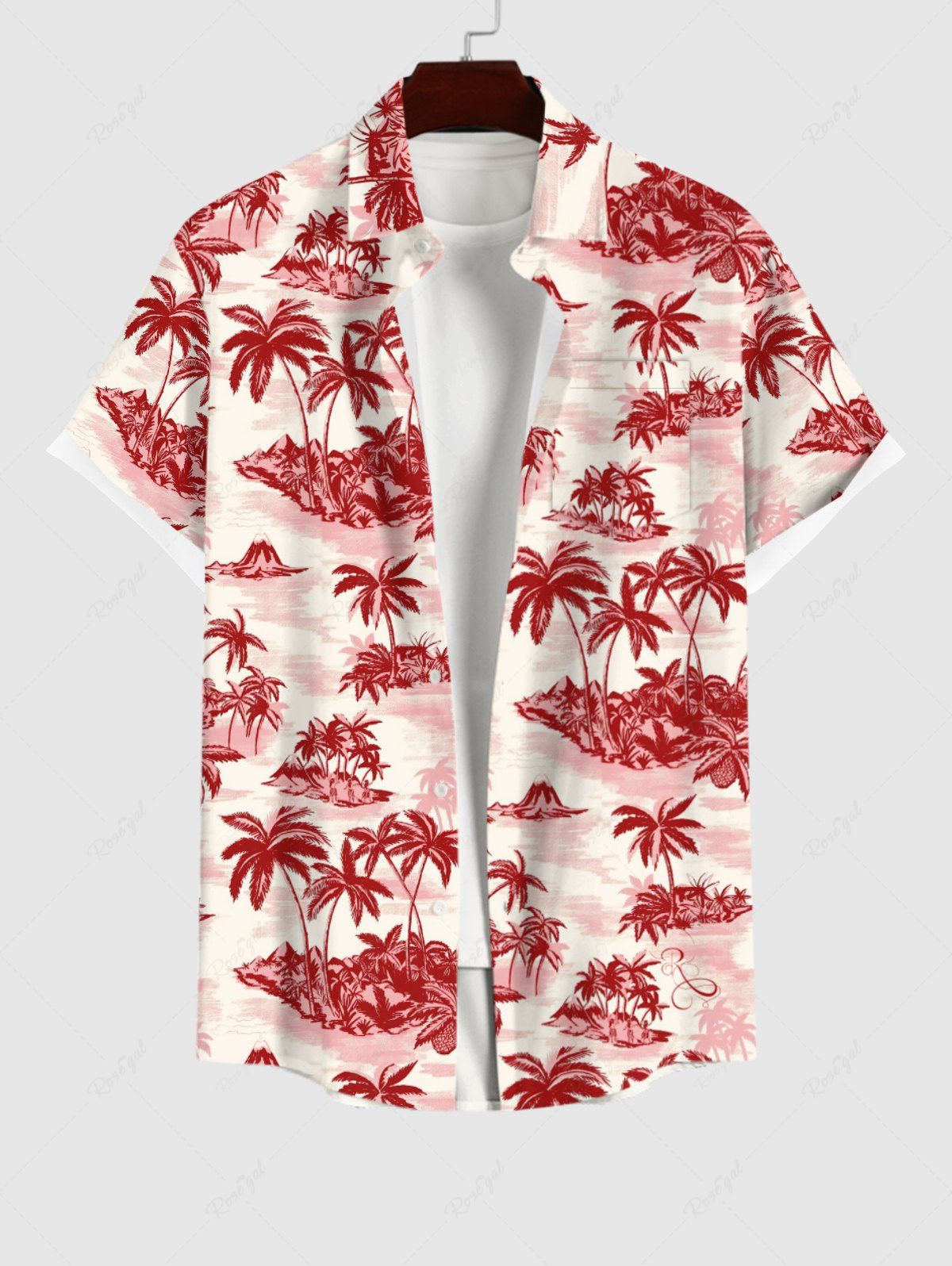 Store Plus Size Coconut Tree Islands Print Hawaii Button Pocket Shirt For Men  