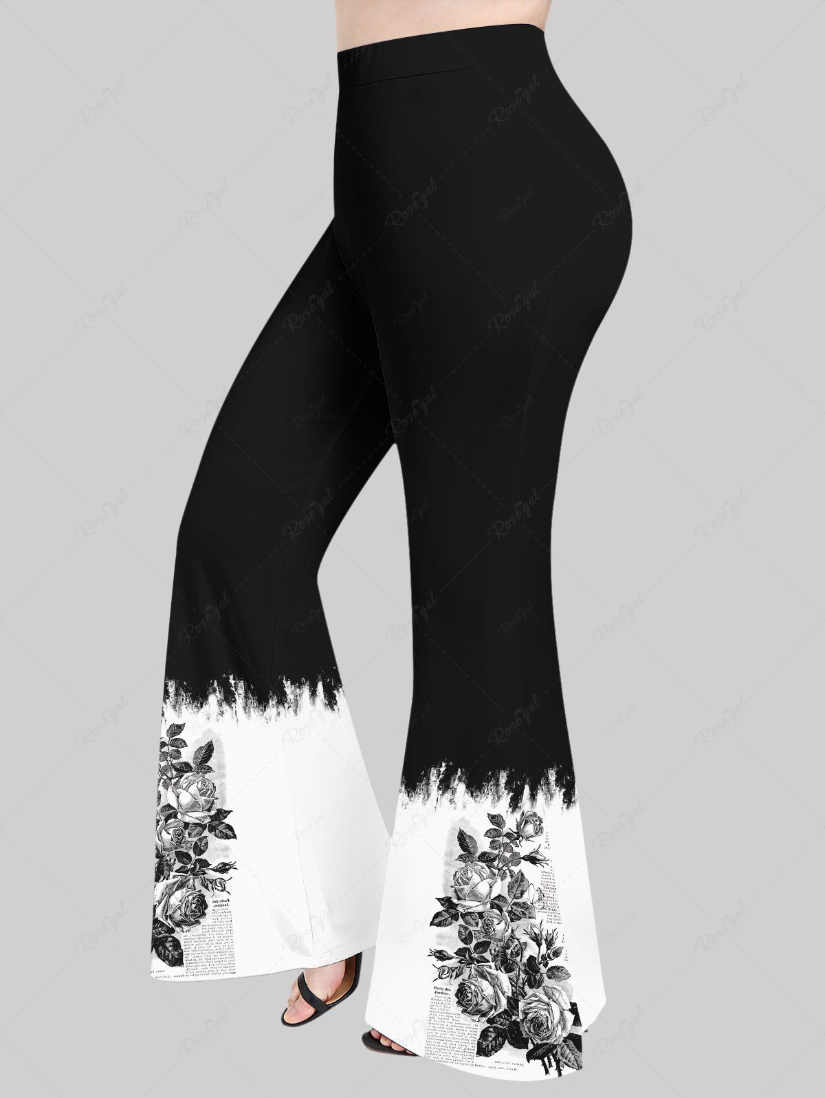 Pantalon Sarouel Lettre Feuille et Fleur Imprimées Grande Taille Insertion Unisexe Noir L