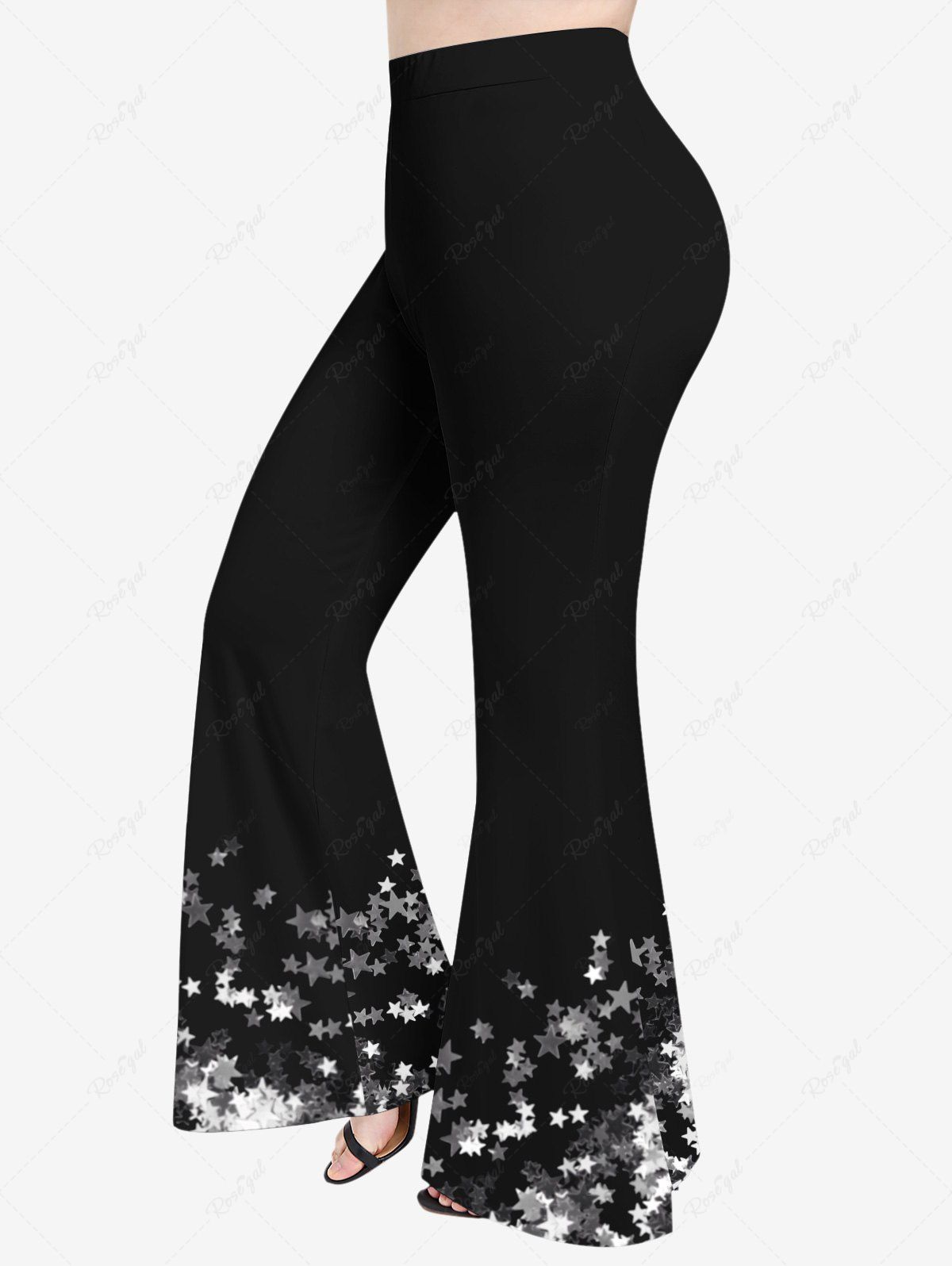 Outfits Plus Size Star Sparkling Sequin 3D Print Flare Pants  