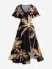 Coconut Tree Print Plus Size Matching Hawaii Beach Outfit For Couples - Noir 