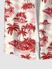 Plus Size Coconut Tree Islands Print Hawaii Button Pocket Shirt For Men -  