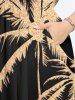 Plus Size Coconut Tree Print Hawaii Split Pocket A Line Midi Dress - Noir S