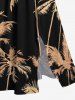 Plus Size Coconut Tree Print Hawaii Split Pocket A Line Midi Dress - Noir S