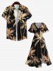 Plus Size Coconut Tree Print Hawaii Split Pocket A Line Midi Dress - Noir S