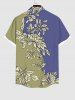 Plus Size Flower Two Tone Colorblock Print Button Pocket Shirt For Men -  