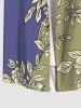 Plus Size Flower Two Tone Colorblock Print Button Pocket Shirt For Men -  