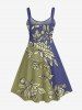Plus Size Flower Two Tone Colorblock Print A Line Tank Dress -  