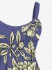 Plus Size Flower Two Tone Colorblock Print A Line Tank Dress -  