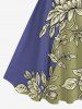 Plus Size Flower Two Tone Colorblock Print A Line Tank Dress -  