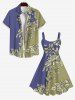 Plus Size Flower Two Tone Colorblock Print A Line Tank Dress -  