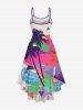 Plus Size Coconut Tree Ombre Sky Sun Dolphin Geometric Beach Print Hawaii High Low Asymmetric Cami Dress -  