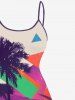 Plus Size Coconut Tree Ombre Sky Sun Dolphin Geometric Beach Print Hawaii High Low Asymmetric Cami Dress -  