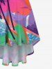 Plus Size Coconut Tree Ombre Sky Sun Dolphin Geometric Beach Print Hawaii High Low Asymmetric Cami Dress -  