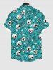 Plus Size Skulls Bone Stars Spider Web Print Halloween Button Pocket Shirt For Men -  