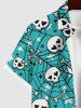 Plus Size Skulls Bone Stars Spider Web Print Halloween Button Pocket Shirt For Men -  