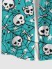 Plus Size Skulls Bone Stars Spider Web Print Halloween Button Pocket Shirt For Men -  