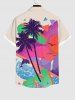 Plus Size Coconut Tree Ombre Sky Sun Dolphin Geometric Beach Print Hawaii Button Pocket Shirt For Men -  