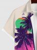 Plus Size Coconut Tree Ombre Sky Sun Dolphin Geometric Beach Print Hawaii Button Pocket Shirt For Men -  
