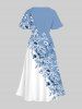 Robe Mi-Longue Feuille Fleur Imprimée en Blocs de Couleurs de Grande Taille - Multi-A S