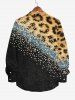 Plus Size Leopard Colorblock Sparkling Sequin 3D Print Buttons Pocket Long Sleeve Shirt For Men -  