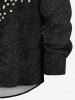 Plus Size Leopard Colorblock Sparkling Sequin 3D Print Buttons Pocket Long Sleeve Shirt For Men -  