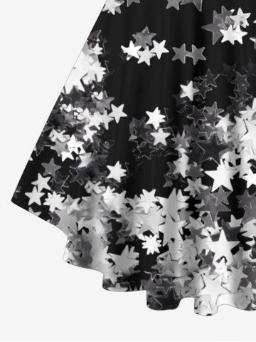 Plus Size Star Sparkling Sequin 3D Print Lattice Crisscross Flare Sleeve T-shirt