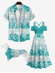 Floral Grass Striped Print Hawaii Dog And Owner Matching Outfits -  