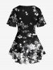 Plus Size Star Sparkling Sequin 3D Print Lattice Crisscross Flare Sleeve T-shirt -  